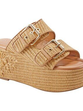 Marc Fisher Poppy Platform Slide Sandal Natural Raffia US Size 10